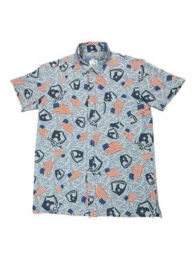 USCCA Retro Rifle Men's Small Me Blue Gun Flag Super Stretch Button Up Shirt CCW